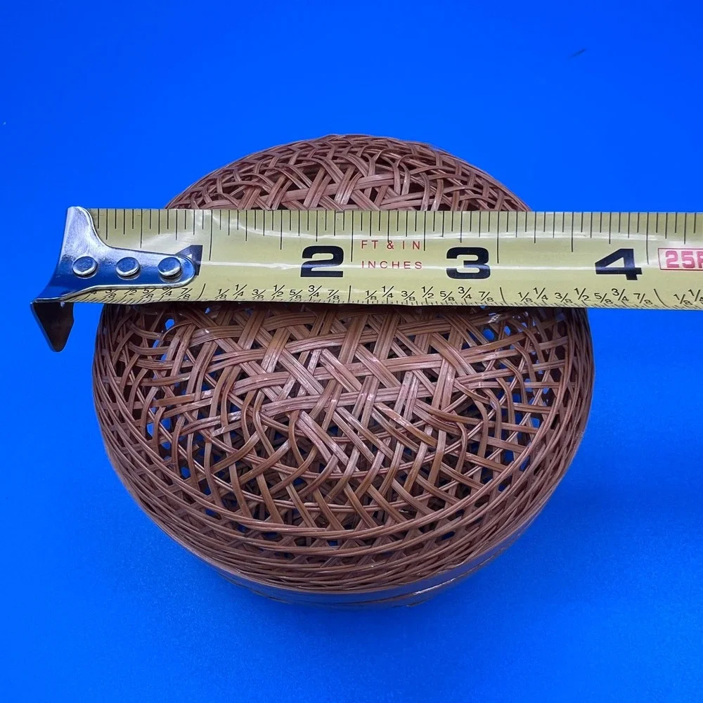 Vintage Small Woven Bamboo Trinket Box with Lid Round Decorative Basket 4